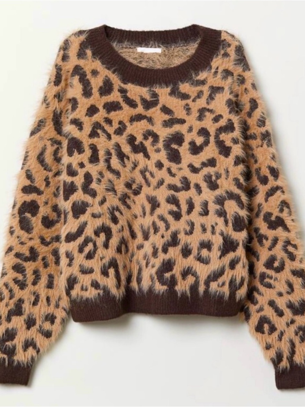 H&M Fuzzy Leopard-Print Crewneck Sweater - Brown/Tan